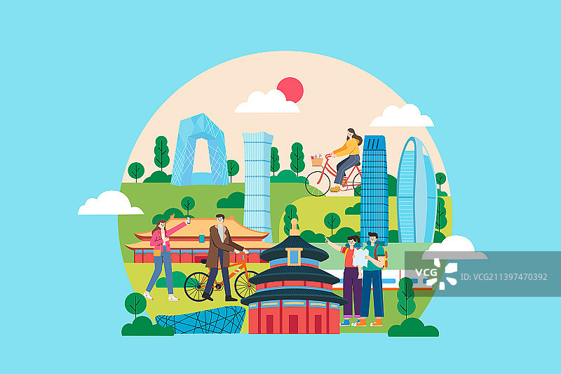 北京城市生活矢量插画图片素材