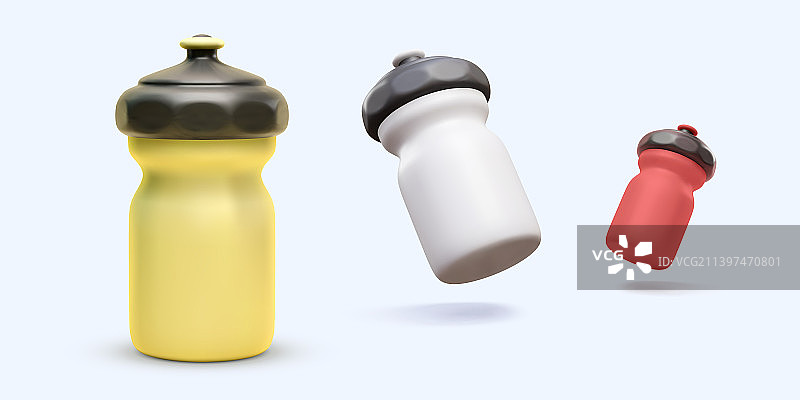 3D逼真彩色塑料瓶隔离套装图片素材