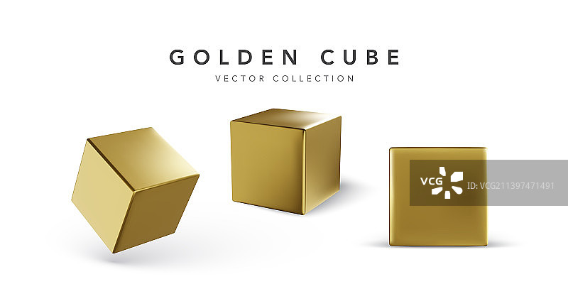 金色立方体阴影集合图片素材