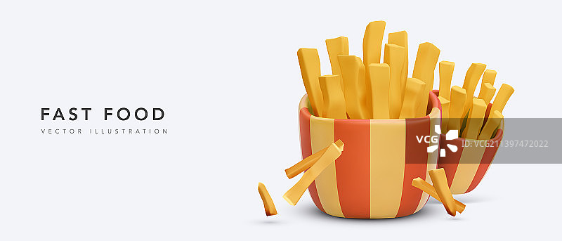 适用于快餐的3D逼真薯条banner图片素材