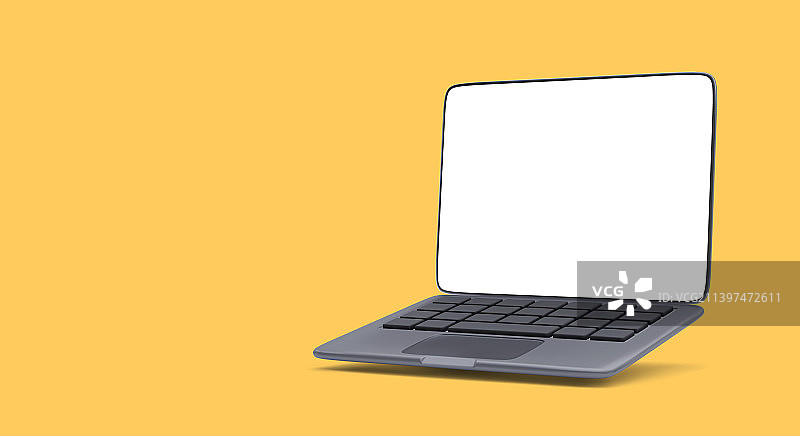 逼真黑色3D笔记本电脑阴影隔离效果图片素材