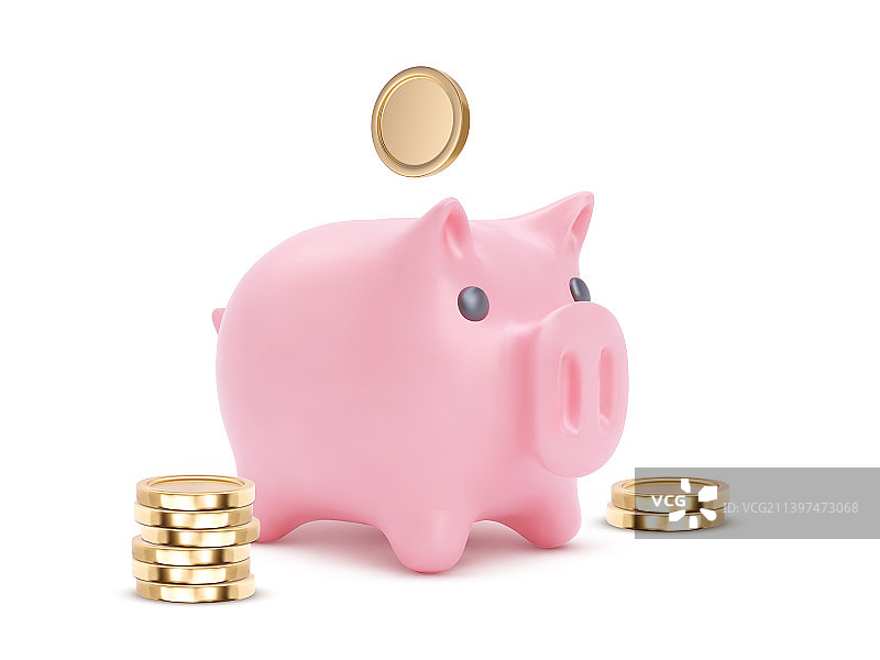 3D逼真小猪储蓄罐图片素材