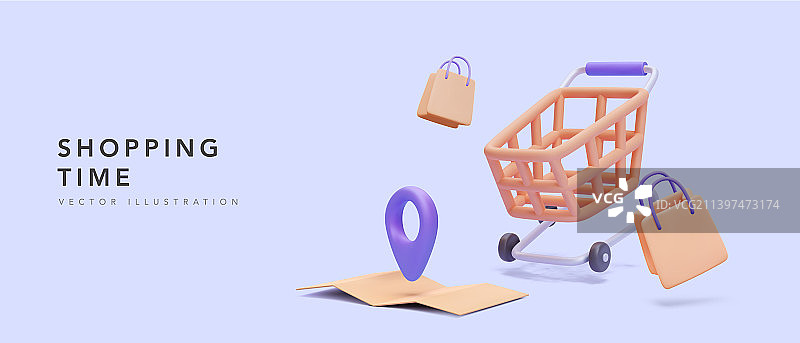 逼真3D地图购物车购物banner图片素材