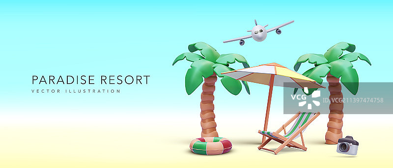 3D真实感天堂度假村概念banner图片素材