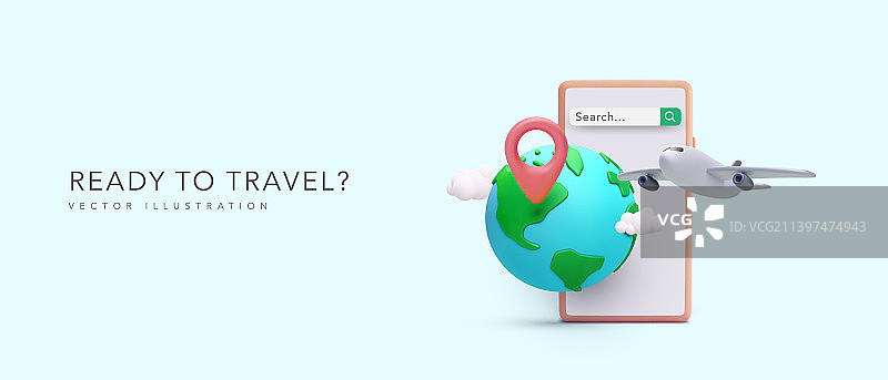 3D写实风格旅行概念banner图片素材