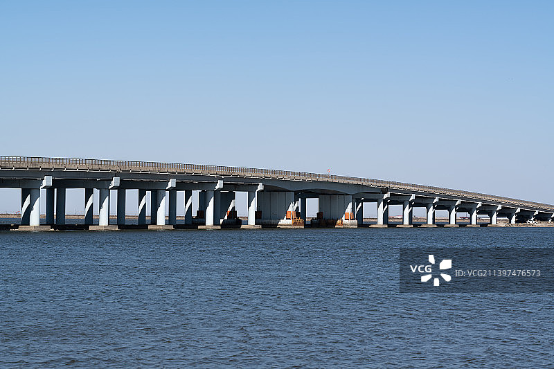 曹妃甸海上大桥的日落时分夜景图片素材