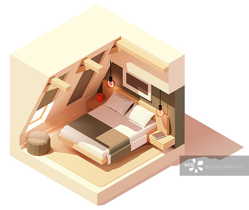 2.5D现代阁楼卧室图片素材