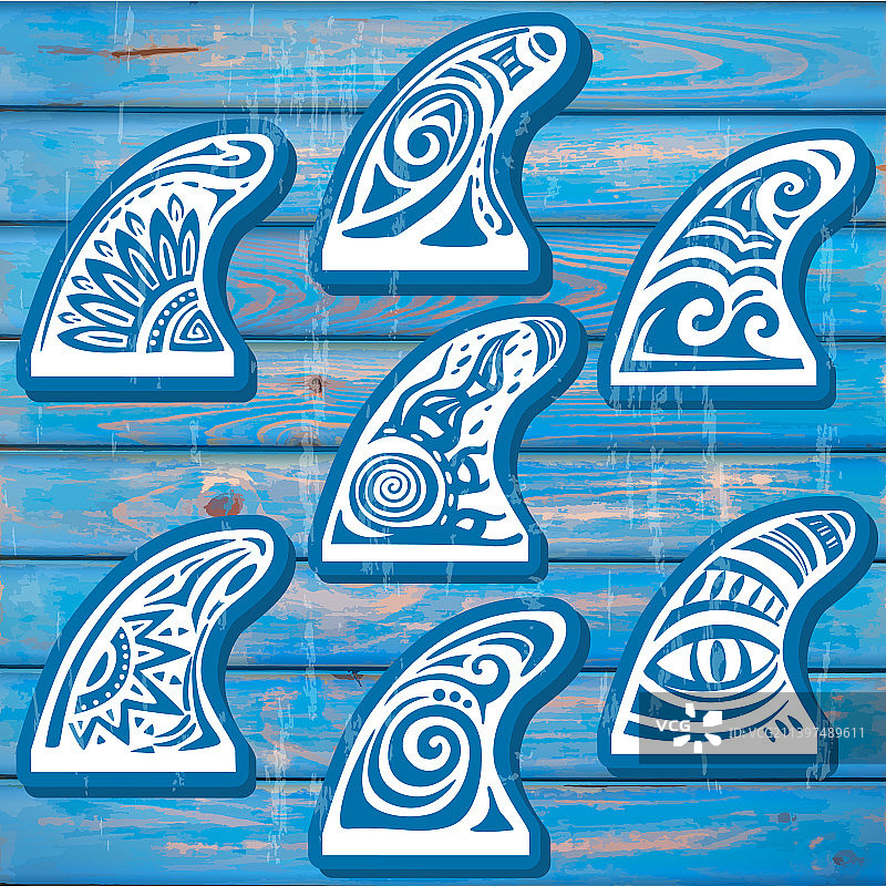 蓝色冲浪板上的冲浪板鳍装饰图片素材