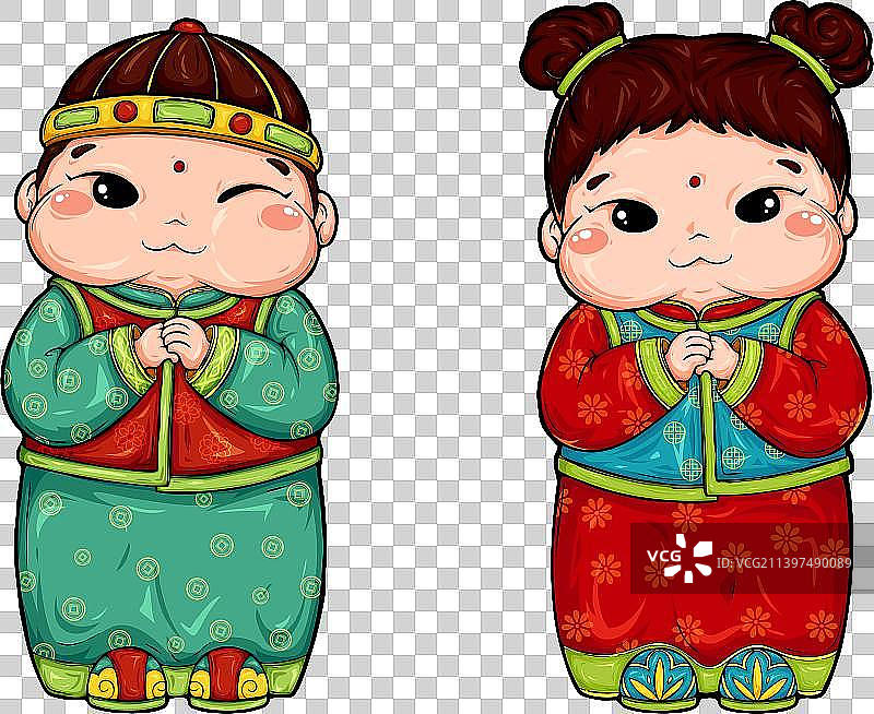 春节年娃娃过年福娃国潮矢量插画图片素材