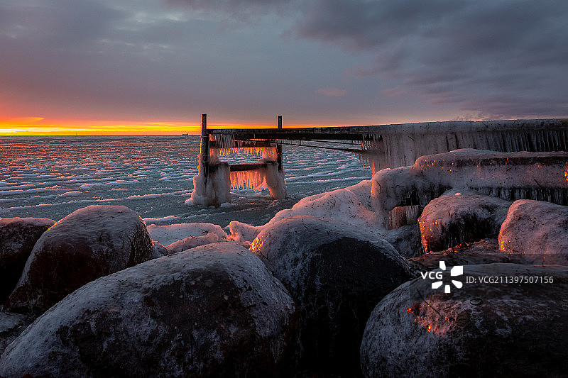 丹麦塔贝克海滩的日落海景图片素材