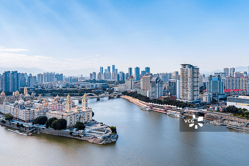 中国福建福州中洲岛城市天际线高视角风光图片素材