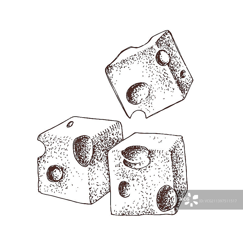 白色背景上的奶酪立方体图片素材
