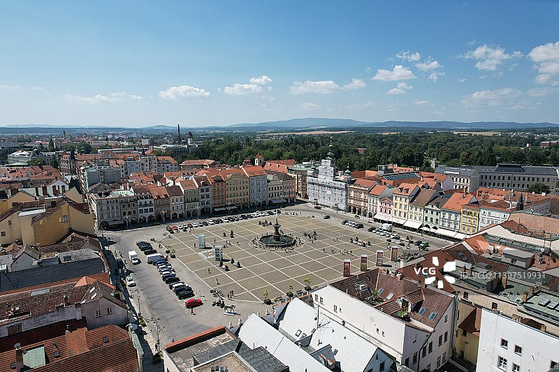 捷克布杰约维采城镇航拍全景街道广场美景图片素材