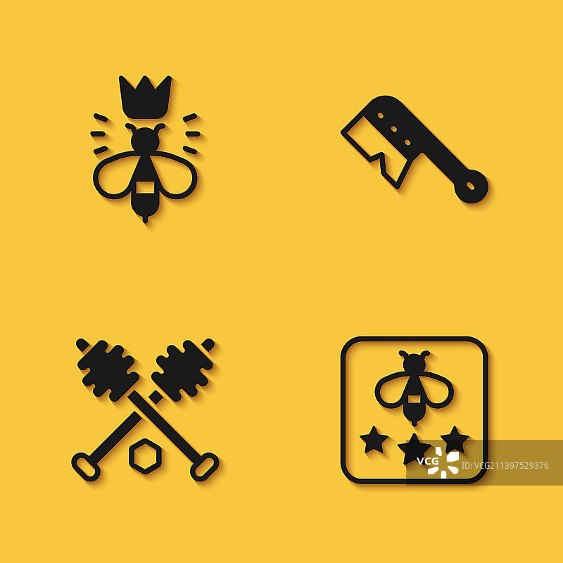 蜂蜜搅拌棒及蜂王标志套装图片素材