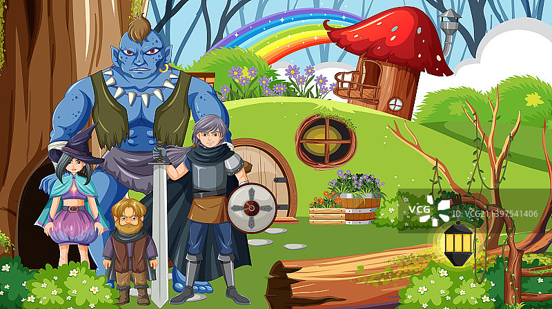 中世纪卡通人物的魔法场景图片素材
