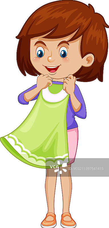 可爱女孩试穿连衣裙图片素材