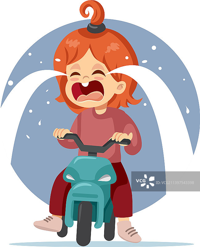 不开心的幼儿哭着骑三轮车图片素材