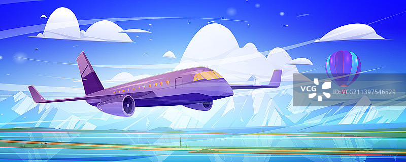 飞机在蓝天白云中飞行图片素材