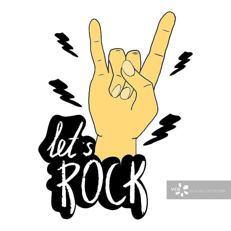 手势摇滚文本和涂鸦星星图片素材