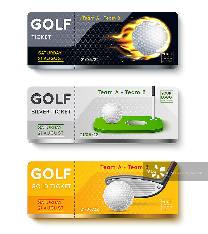 逼真高尔夫球卡片运动游戏票图片素材