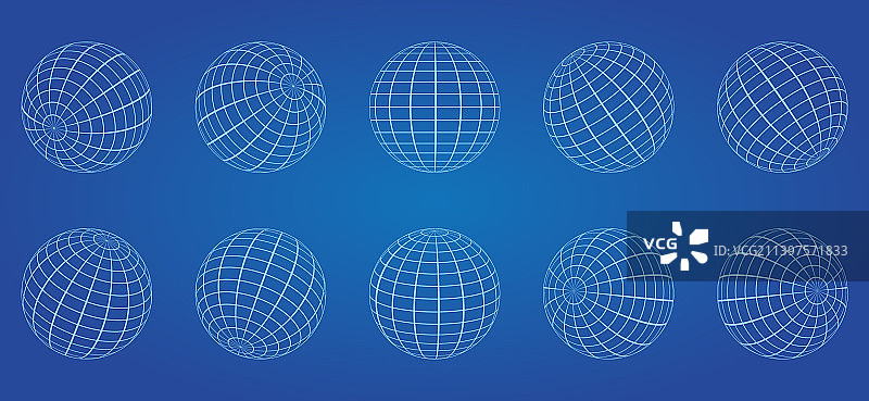 蓝色背景上的白色地球网格球体3D模型图片素材