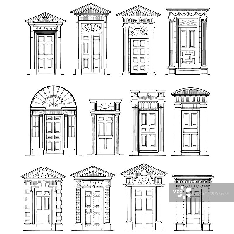 各式格鲁吉亚风格的门及门框细节图片素材