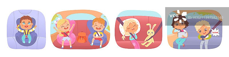 儿童坐在汽车座椅上享受乘车乐趣图片素材