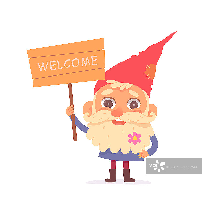 可爱的花园侏儒与欢迎木牌图片素材