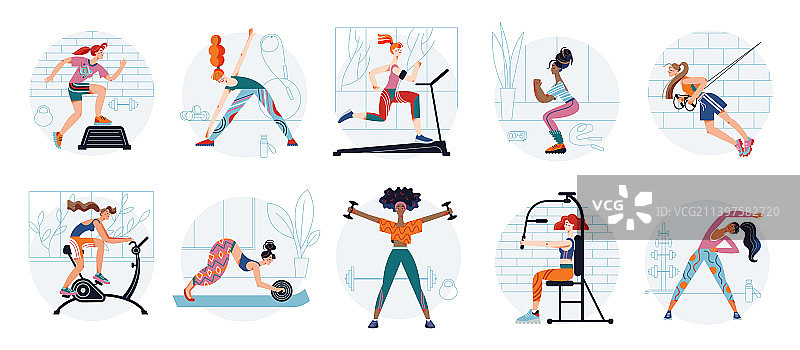 健身房内女性的体育锻炼图片素材