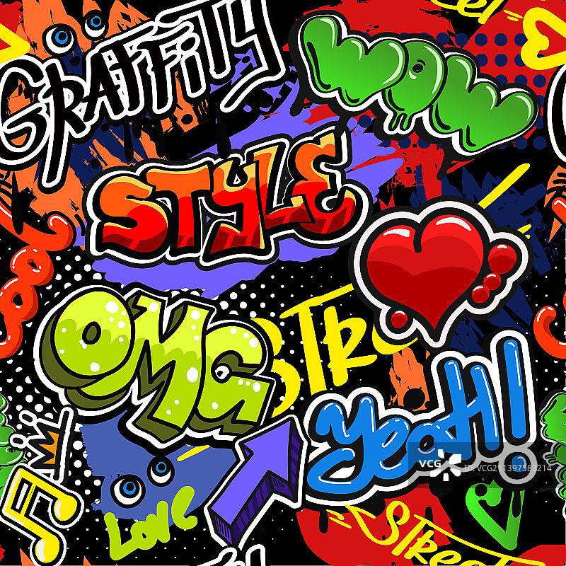 抽象涂鸦街头嘻哈艺术无缝图案图片素材
