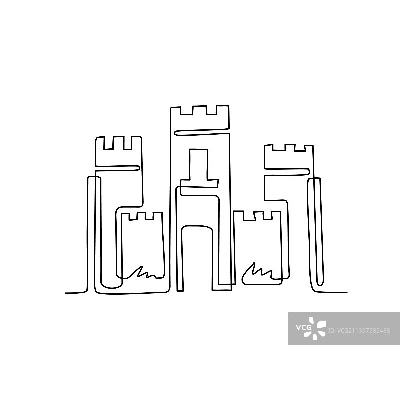 骑士城堡石头连续单线画图片素材
