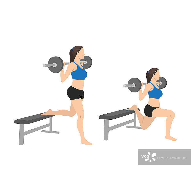 女人正在做杠铃保加利亚分腿蹲练习图片素材
