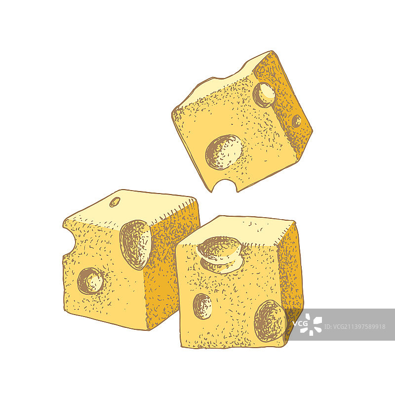 白色背景上的奶酪立方体图片素材