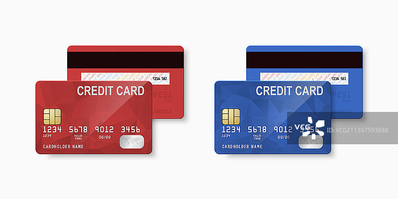 3D真实感红蓝空白信用卡图片素材
