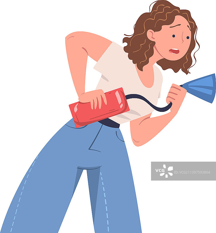 用灭火器灭火的女人图片素材