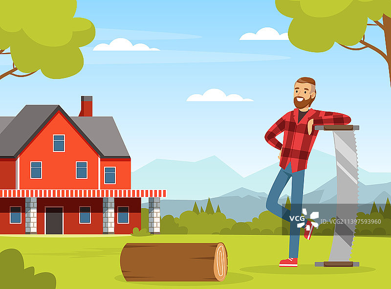 穿红色格子衬衫的络腮胡伐木工人图片素材