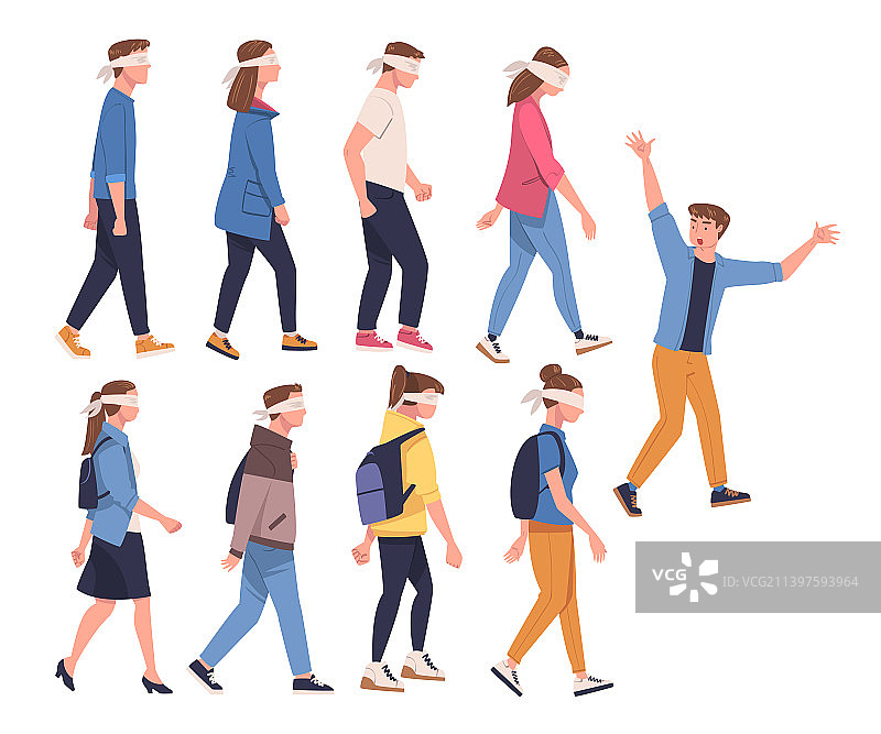 蒙着眼睛跟随的人图片素材