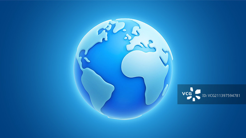 蓝色背景上的蓝色卡通3D地球图片素材
