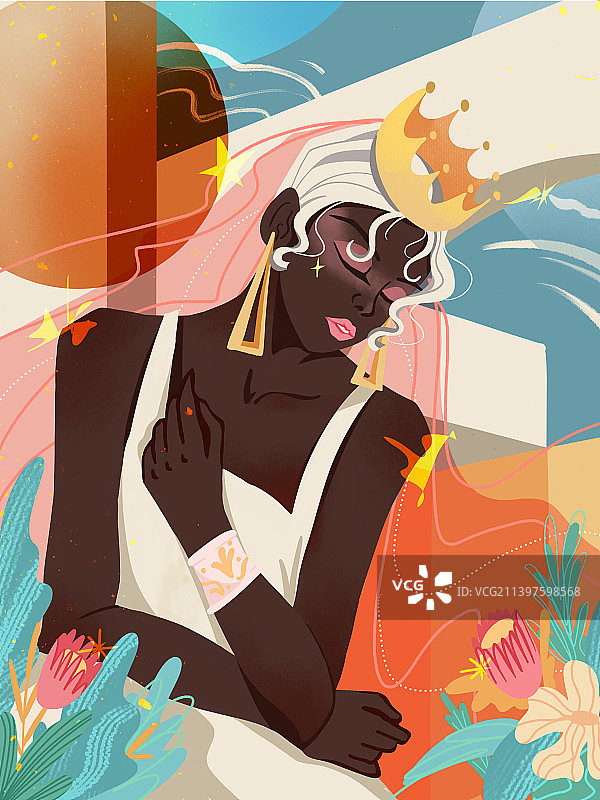 皇冠美女时尚扁平装饰插画图片素材