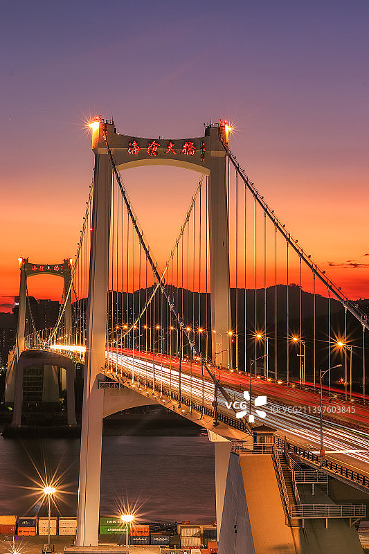 晚霞中的海沧大桥图片素材