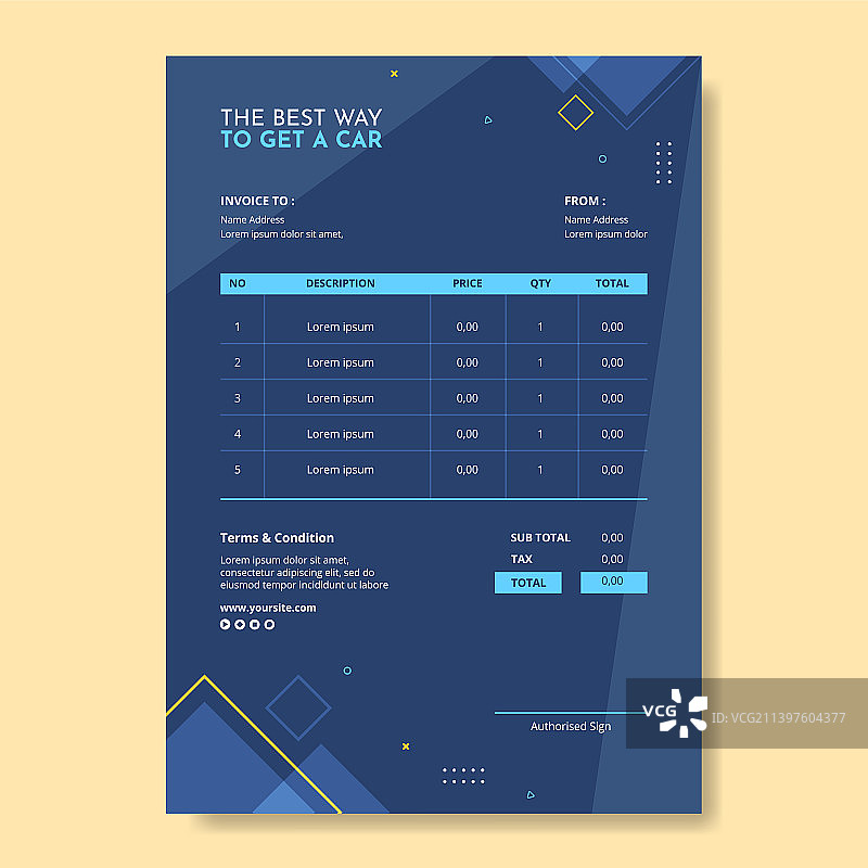 汽车租赁社交媒体账单扁平模板图片素材