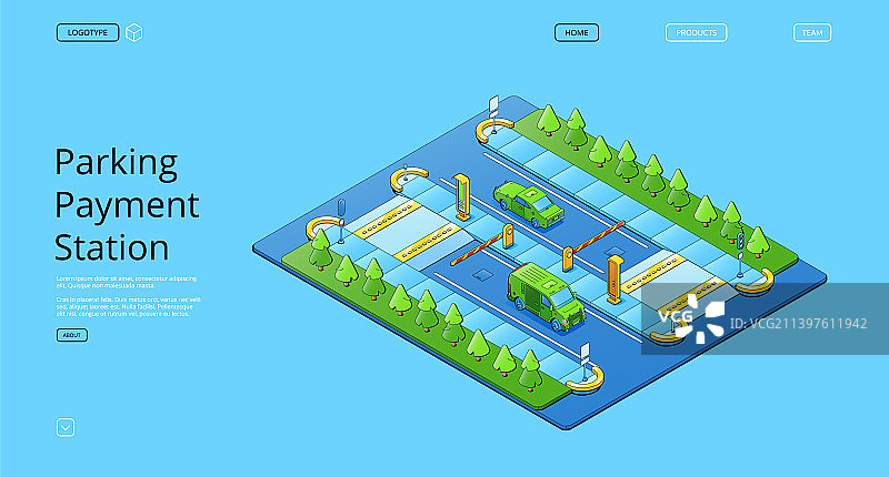 2.5D停车缴费站与汽车图片素材