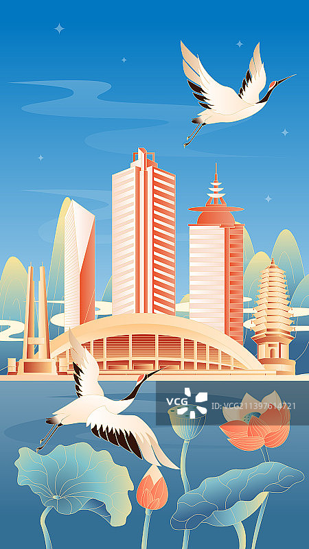 唐山城市国潮竖版插画图片素材