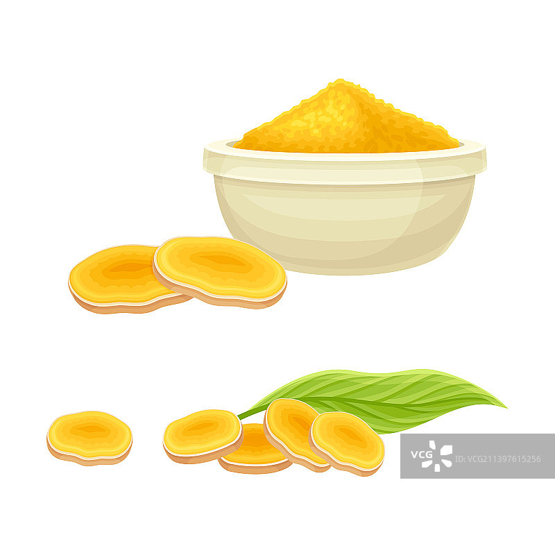 生姜根产品、切块和粉末图片素材