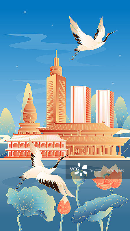 济宁城市国潮竖版插画图片素材