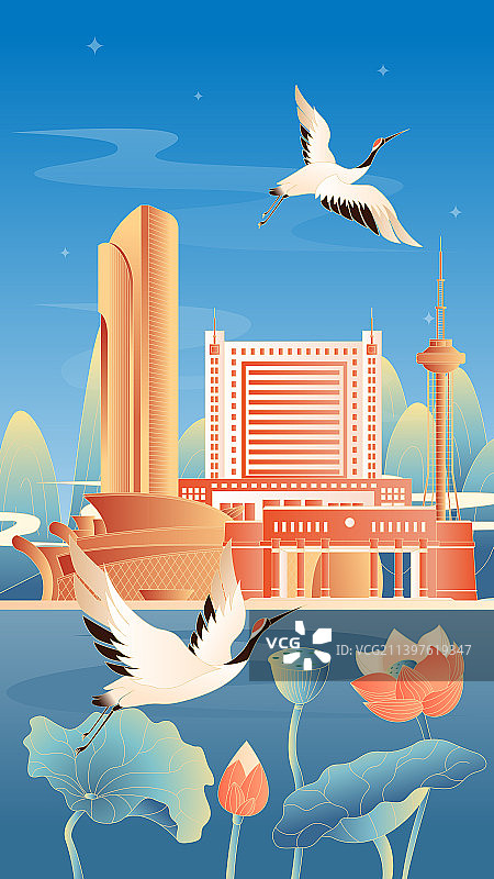 东营城市国潮竖版插画图片素材