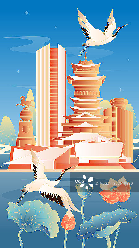 绵阳城市国潮竖版插画图片素材