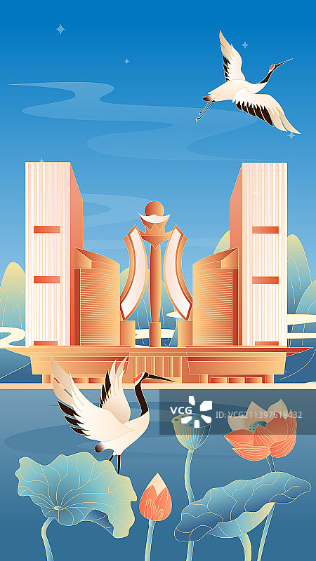 泰安城市国潮竖版插画图片素材