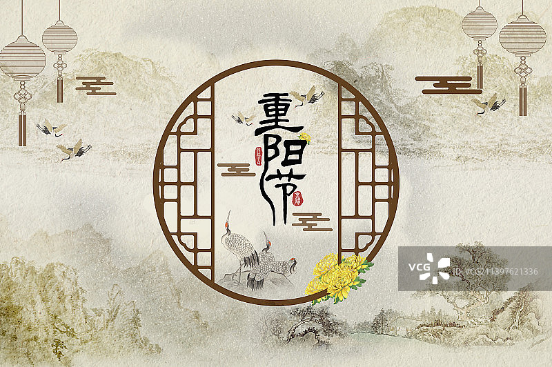 长寿白鹤庆重阳节图片素材