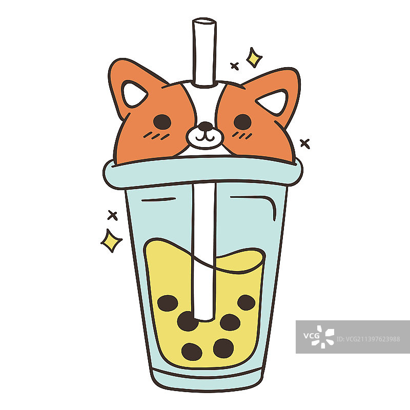 柯基奶茶可爱高清图片素材